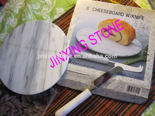 Round Grey Marble Cutting Board Cheese Board and Stainless Steel 7.5 Inch Cheese Knife Set