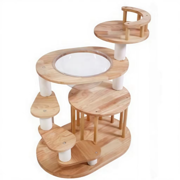 Solid Wood Luxury Cat Tree Large Cats Tower Scratcher Indoor Climbing Bed Heavy Duty Structure Comfortable Rest Platform