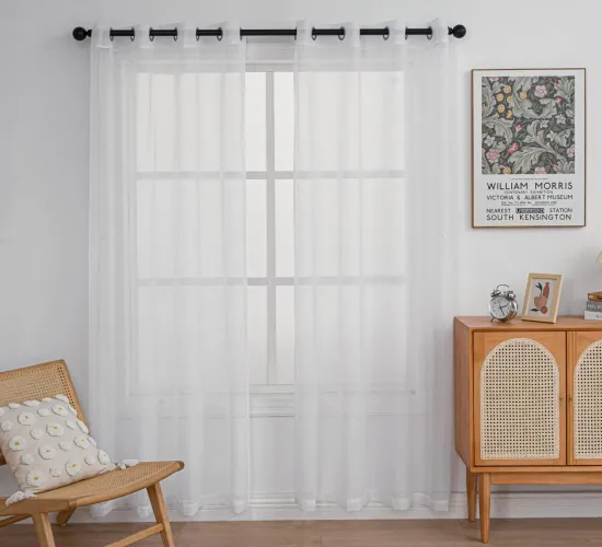 White Linen Polyester Sheer Curtains Voile Tulle for Home Living Room