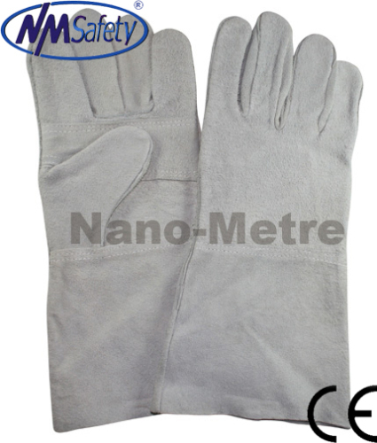 Nmsafety Natural Grey Cow Split Long Welding Leather Gloves