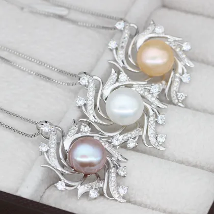 Fashion Designs Plating Silver Pearl Cage Pendant Necklace