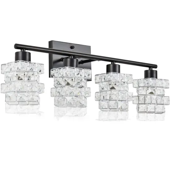 Black Crystal Vanity Light - Modern K9 Crystal Bathroom Lighting