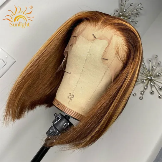 Sunlight highlighted wigs 4/27 Highlight Color 13*4*1 T-part Lace Wig ombre 150 Density Brazilian highlight human hair bob wig
