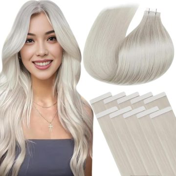 Cinta de cabello humano rubio platino en extensiones