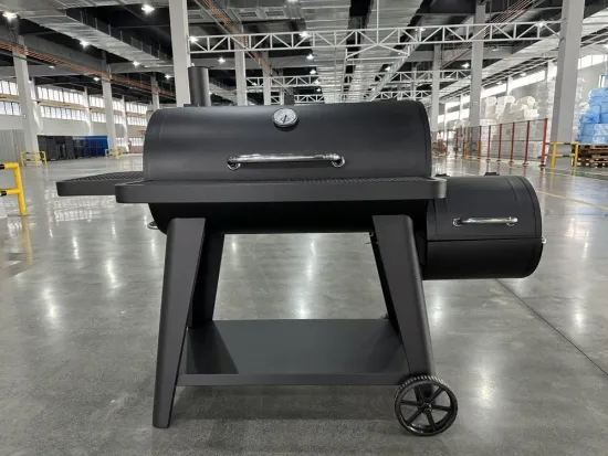 Outdoor Large Portable Trolley 35inch Barrel Charcoal BBQ Grill with Offset Smoker