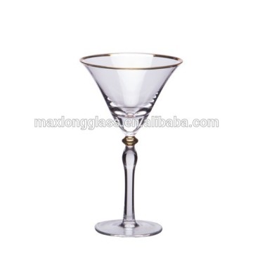 Handmade Clear Martini Glass with gold painting on stem.