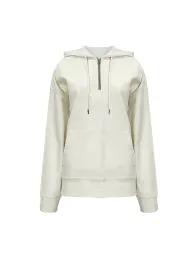 Women's half open beige hooded sweatshirt