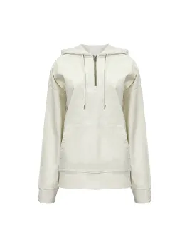 Women's half open beige hooded sweatshirt