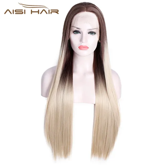 Aisi Hair 26 Inch Long Silky Straight Wig Ombre Blonde Dark Root Lace Frontal Wig Middle Part Front Lace Hair Wigs For Women