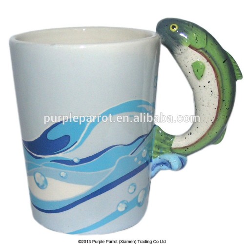 Ceramic Shaped Handle Mug Salmon Water Decal