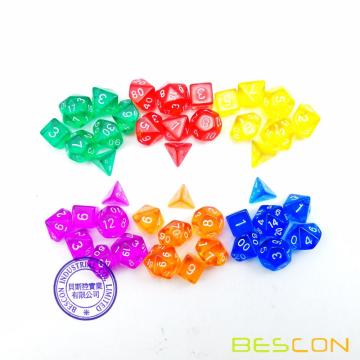 Bescon mini jeu de dés polyédrique translucide RPG 10MM, petit jeu de dés RPG D4-D20 dans un emballage en tube, couleur assortie de 42pcs