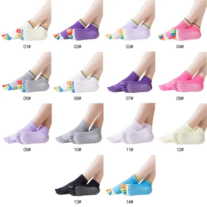 wholesale five toes colorful cotton yoga grip socks