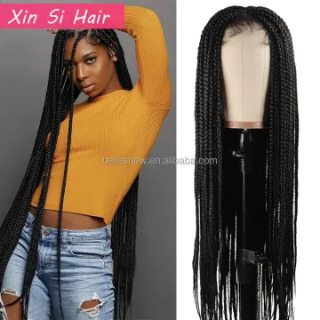 30inch Long Straight Heat Resistant Natural Black Box Braid Synthetic Braiding Hair Wigs Full Handmade 4x4 Lace Front Wig