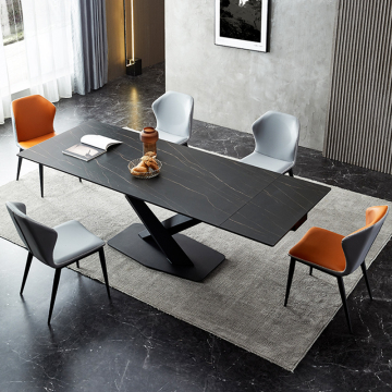 Extendable Sinored Stone Dining Table Set with 6 Chairs - Luxury 6 Seater China Furniture