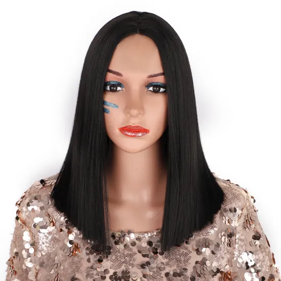 Cheap Price Popular Vendor Wholesale Synthetic Fiber Wigs For Women U Part Lace Middle Part Long Silky Straight Wave Black Hair