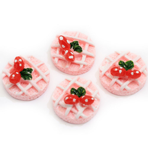 Commercio all&#39;ingrosso 3D Romanzo Kawaii Mini Pink Cookie Strawberry Waffle Cabochon in resina per la decorazione della festa a casa