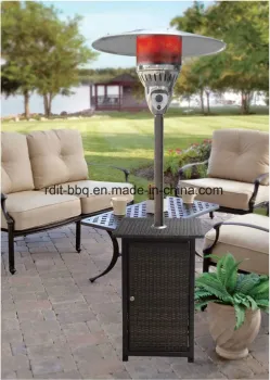 Outdoor Used Gas Patio Heater with Wicker Cylinder Holder and Anti-Tilt Switch