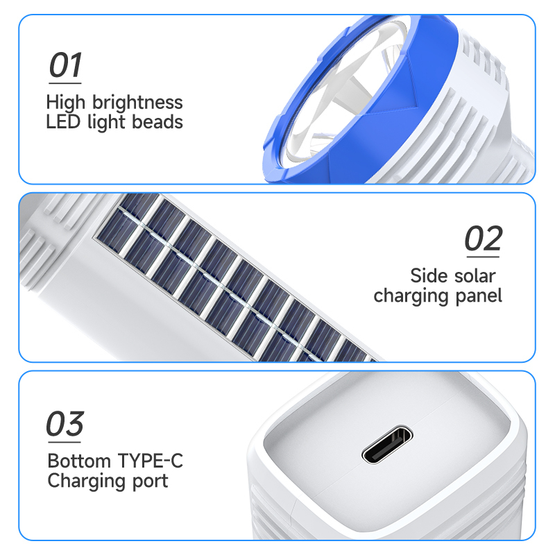 Solar Panel LED Flashlight Type-C