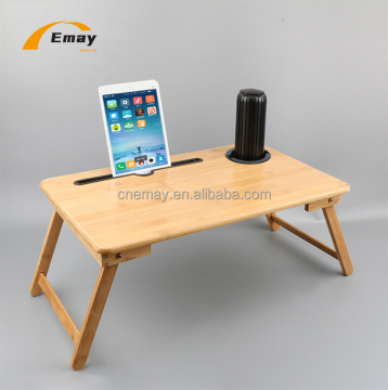 Bamboo Folding Lap Table with Laptop Desk, Phone Stand, and Cup Holder for Dormitory Beds