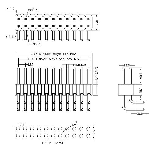 1.27 mm Pin Header Dual Row Angle Type