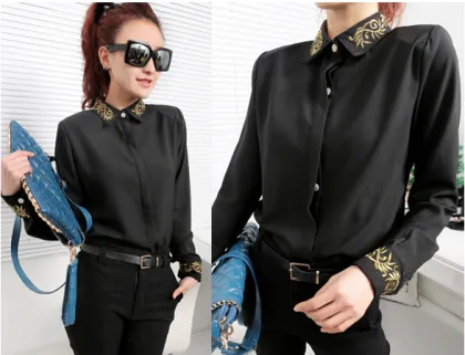 Women's fashion golden embroidery shirt