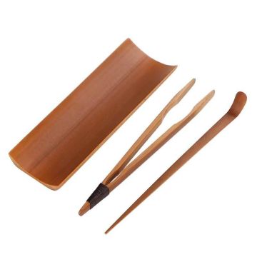 Carbonisierte Teelöffel und Teezeremonie Set: Sechs Gegenstände mit carbonisiertem dreiteiligen Tee-Set und Tee-Schaufel