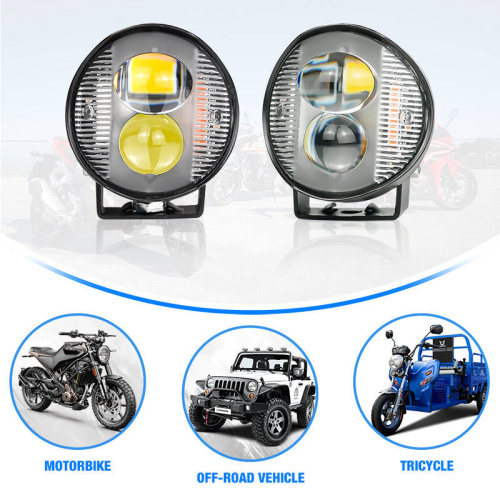 LiuHJG Motorcycle Led Fog Light 12-80V Round 2 Lens Spotlight Refit High Brightness Four Colors with Flash Driving Lights
