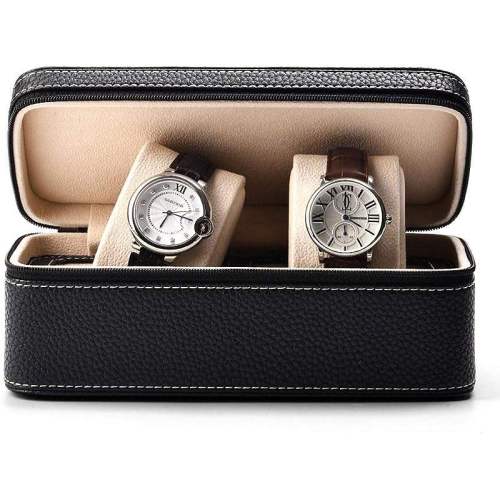 Pu Leather Zippered 2 Slots Travel Watches case