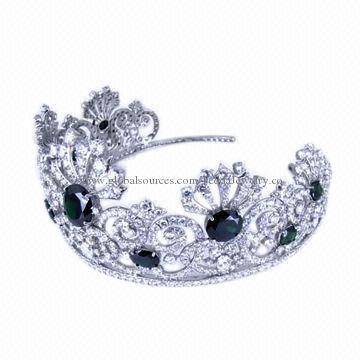 Luxury tiaras, made of brass and cubic zirconia, matching brooch, various colors/sizes are available