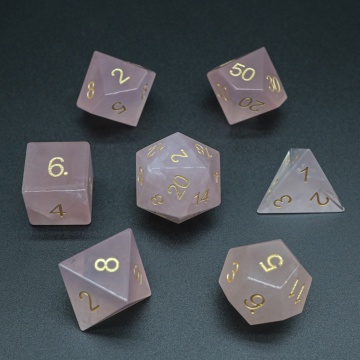 Rose Quartz Crystal Polyhedral DND Dice Set - Hand Polished Stones for Gorgeous Gifts