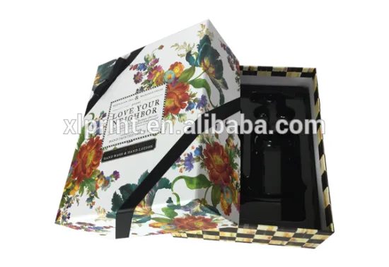 Customized printed cardboard base and lid gift box with black PVC insert for sale