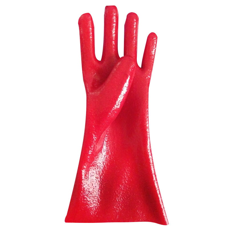 Solo rojo sumergido. Acabado rugoso.Gauntlet PVC Guante 35cm