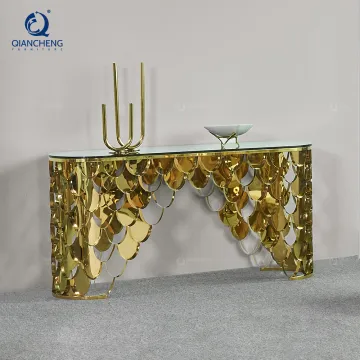 Luxury Gold Glass Top Console Table