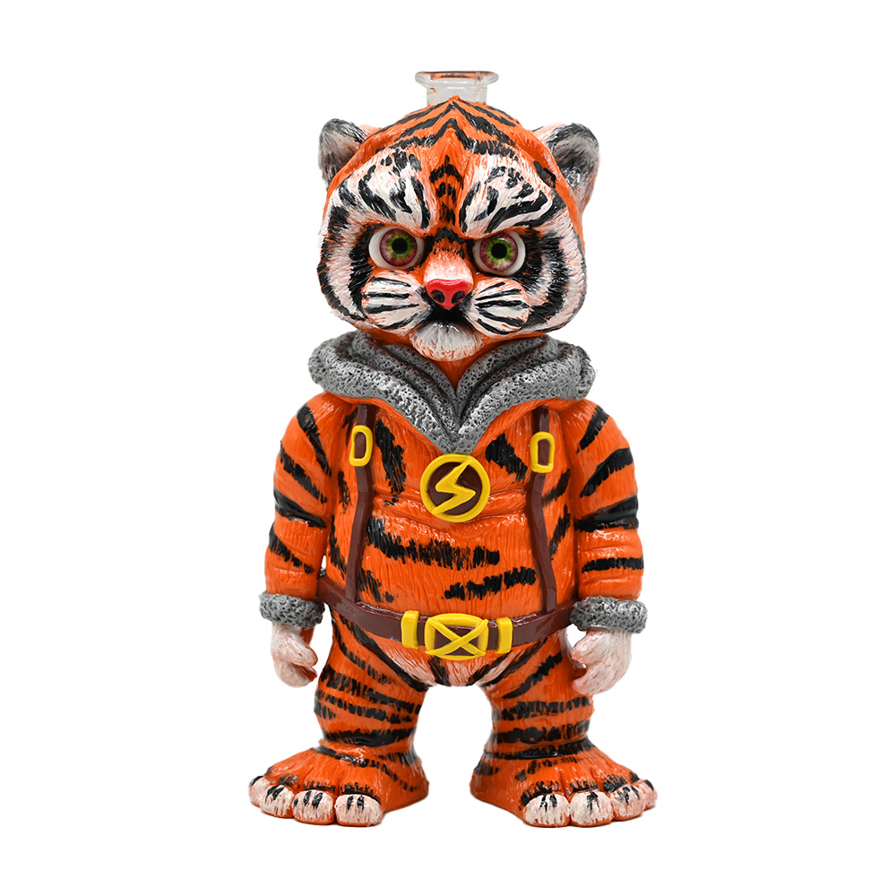 Tigre di argilla polimerica 3D, bong da becher di vetro con decorazione di argilla polimerica carina tigre, tubo d'acqua di vetro borosilicato, decorazione per la casa