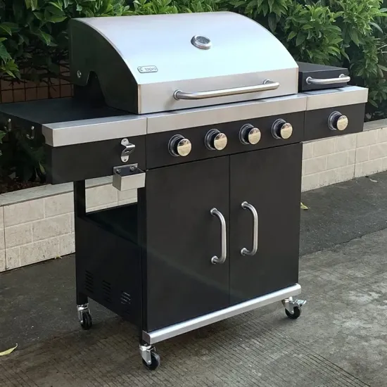 Stainless Steel 4-Burner BBQ Cabinet Style Propane Electronic Ignition Controls & Side Burner Gas Grill