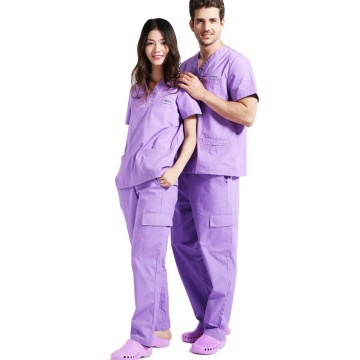 Factory Cheap Price Polyester Cotton V Neck Nurse Scrubs Sets in 4 Colors