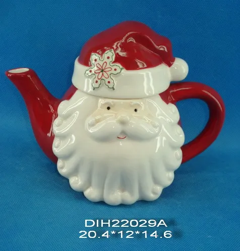 Antique Hand-Painted Ceramic Santa Teapot