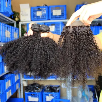 100% original virgin  peruvian afro jerry curl human hair Bundles With Closure with factory price