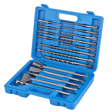 17 Pcs Single Tip Drill Bit Set for Electric Hammer - SDS-Plus Round Handle Chisel Set
