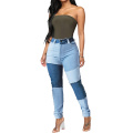 Women High Waisted Stretch Patchwork Jeans