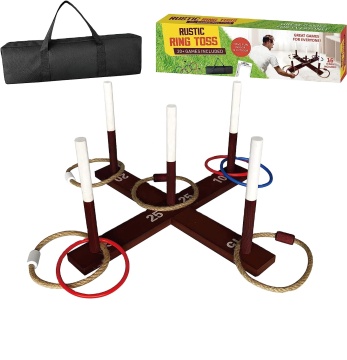 Rustic Wooden Ring Toss Game for Kids and Family: Perfect Outdoor Entertainment for Backyards