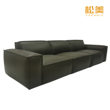 Минималистский блочный кожаный трехместный диван