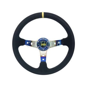 Volante blu in titanio per auto da 350 mm con raggio blu bruciato e striscia gialla