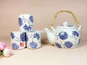 Japanese style porcelain tea set with flower design