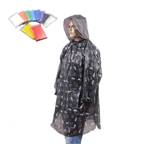 allover printed logo disposable plastic LDPE rain poncho