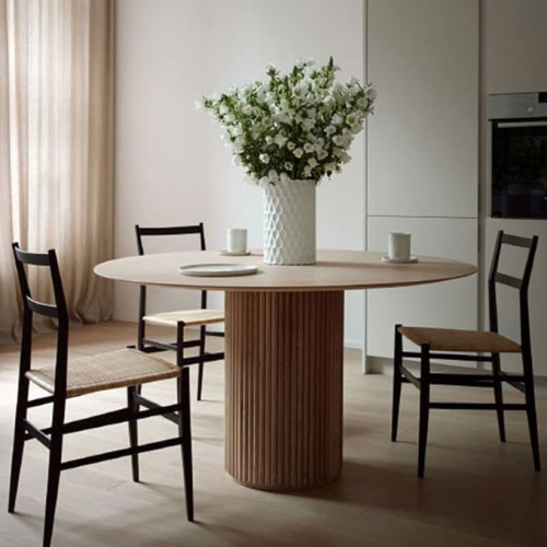 Midcentury Solid Wood Round Dining Table for 2
