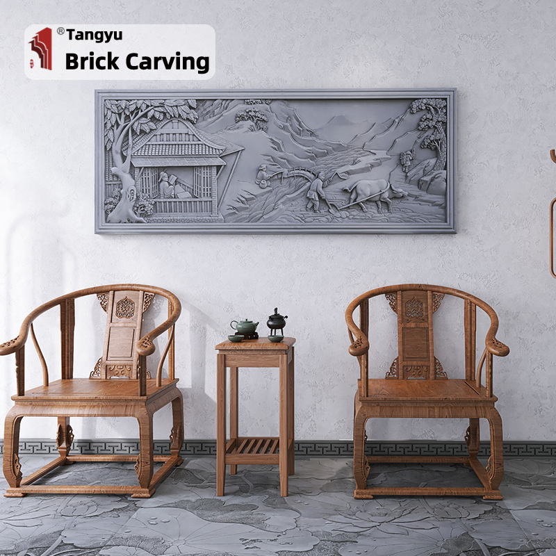 Horizontal and elongated cement relief mural