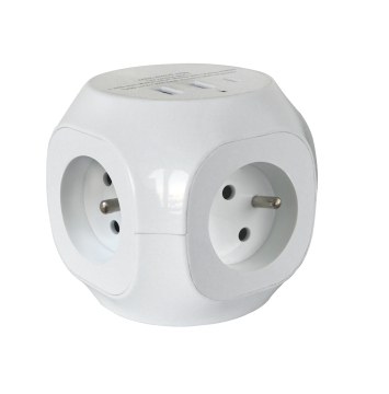 Schuko 16A French Type Power Cube Fast Charge Adapter with USB A and C Ports