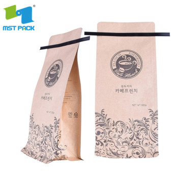 Flat bottom paper bag with zipper and valve