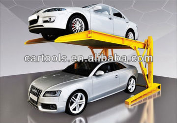 Hydraulic low ceiling tilting car stacking lift